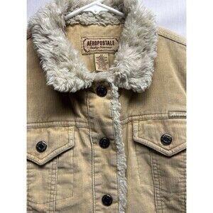 Aeropostale Corduroy Jacket Tan Sherpa Trim Medium Womens